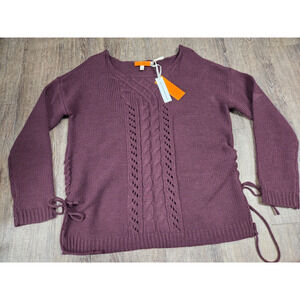 One A NWT Lace-Up Cable Open Knit Sweater Purple Women's Large